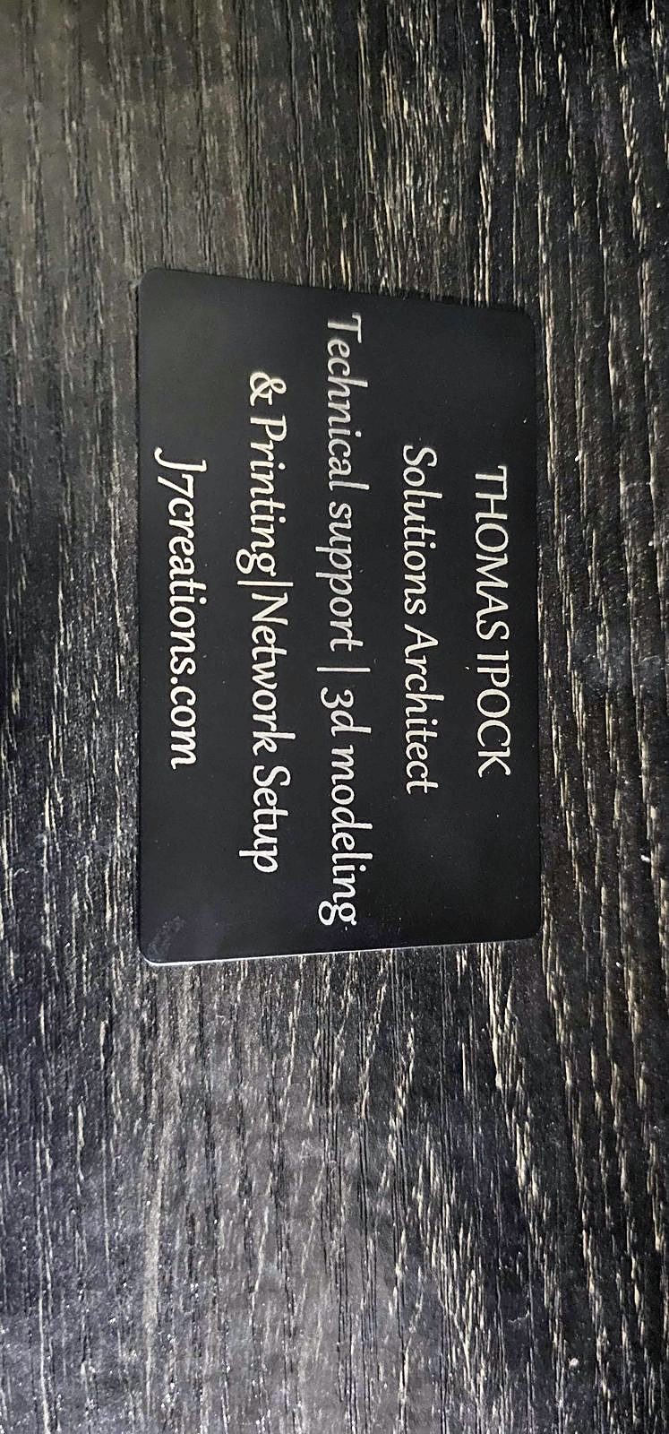 J7 Creations engraved business card, back
